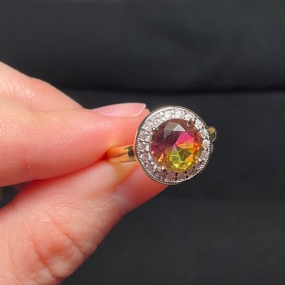 AAA Lab Tourmaline & White Sapphire Ring 14K Yellow Gold Plated Size 5 - Picture 6 of 6